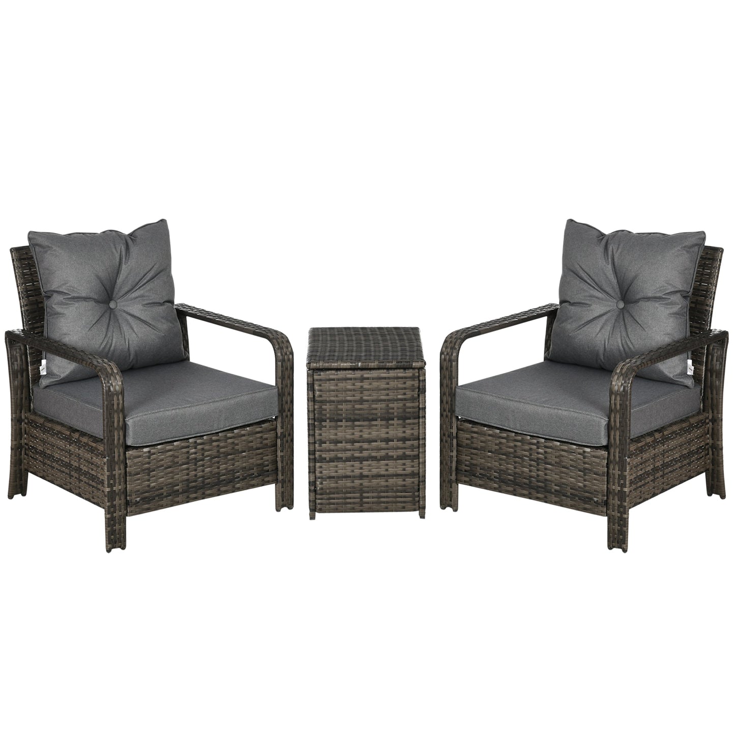3-Piece PE Rattan Wicker Garden Furniture Patio Bistro Set Weave Conservatory Sofa Storage Table and Chairs Set Grey Cushion & Wicker Primary Image