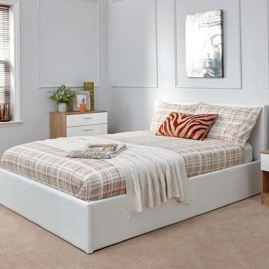 Winston King Size Ottoman Bed Faux Leather White 5 x 7ft