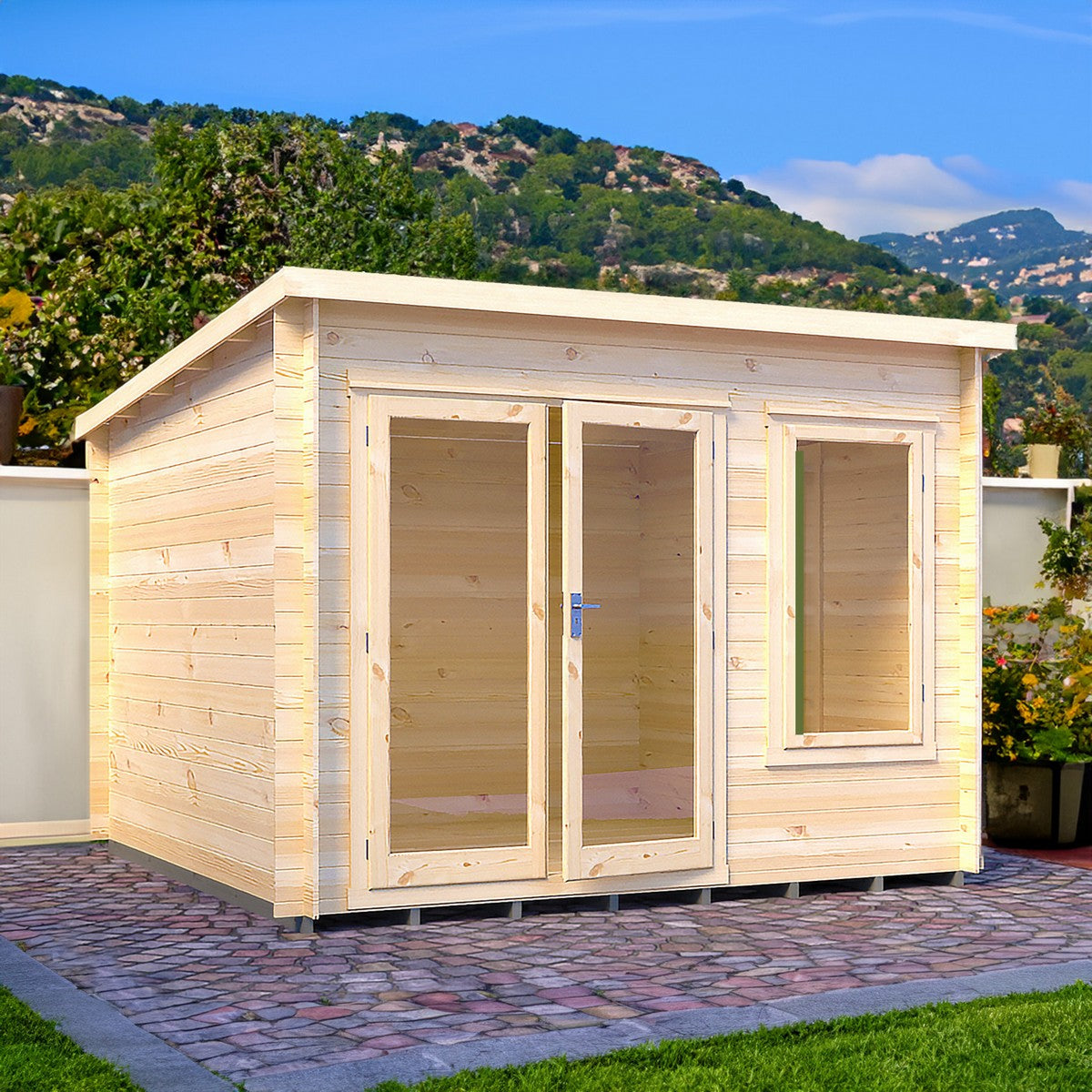 Shire Emneth 9' 9" x 9' 9" Pent Log Cabin - Premium 19mm Cladding Log Clad