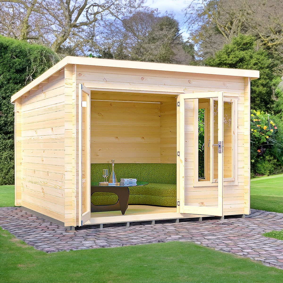 Shire Emneth 9' 9" x 9' 9" Pent Log Cabin - Premium 19mm Cladding Log Clad