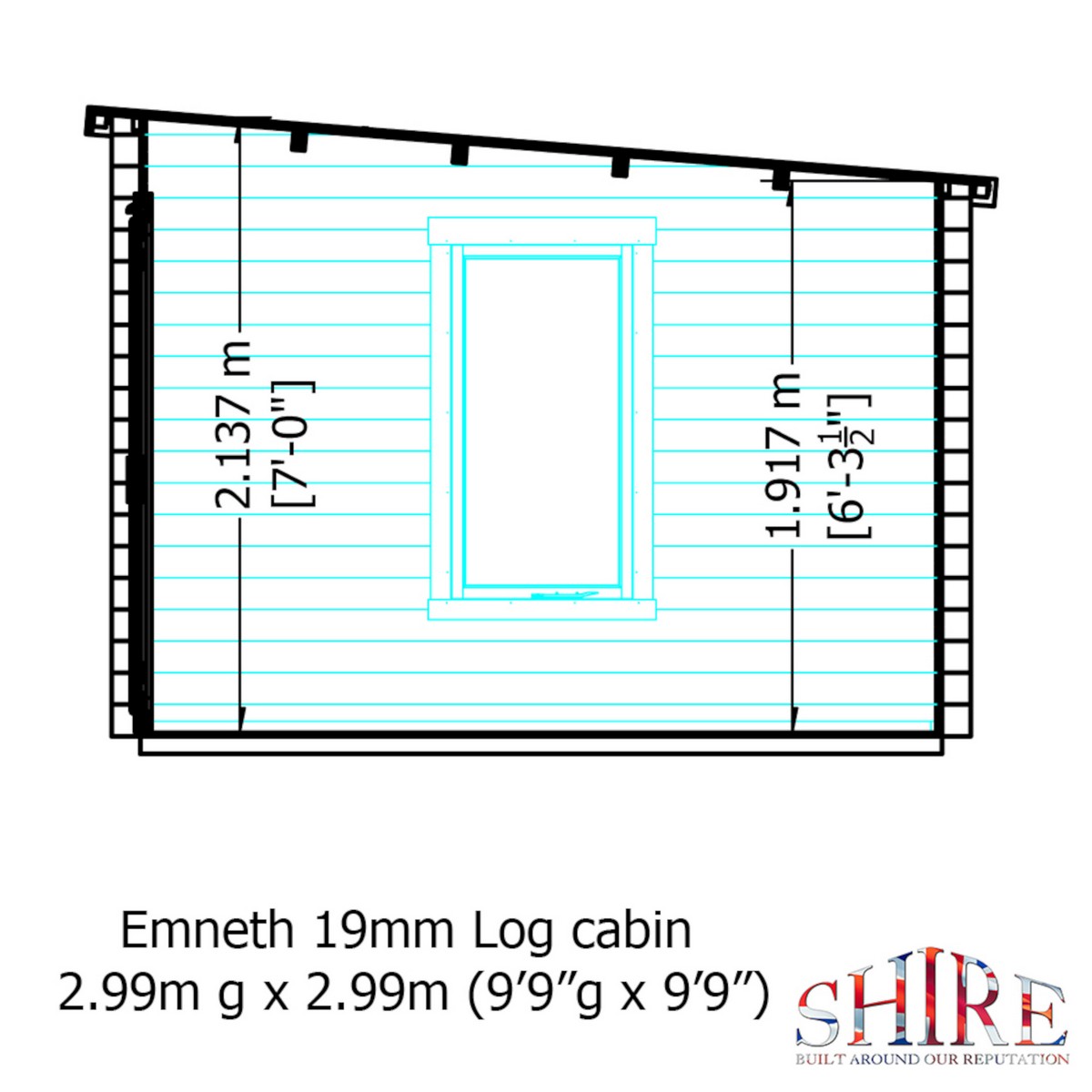Shire Emneth 9' 9" x 9' 9" Pent Log Cabin - Premium 19mm Cladding Log Clad