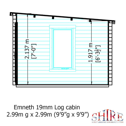 Shire Emneth 9' 9" x 9' 9" Pent Log Cabin - Premium 19mm Cladding Log Clad