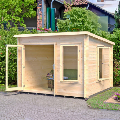 Shire Emneth 9' 9" x 9' 9" Pent Log Cabin - Premium 19mm Cladding Log Clad