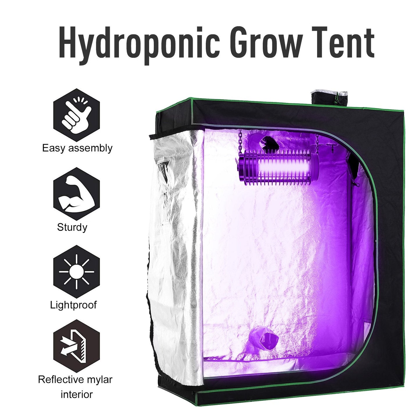 Hydroponic Plant Grow Tent Canopy Indoor Reflective Mylar Green Room 600D Oxford 120L x60W x150H cm Silver