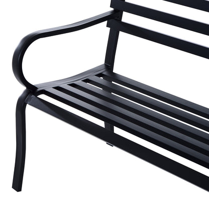 Stylish 2 Seater Metal Garden Porch Chair Bench Stable Patio Outdoor Park Metal Bench - Black