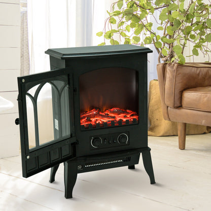 Electric Fireplace Heater Freestanding Stove with LED Flame Effect 1000W/2000W-Black