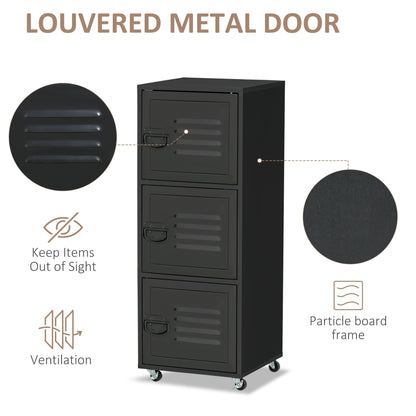 Rolling Storage Cabinet 3-Tier Mobile File Cabinet with Wheels & Metal Doors for Home Office
