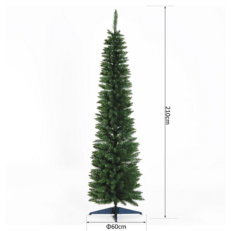 7FT Artificial Pine Pencil Slim Christmas Tree with 499 Branch Tips Xmas Holiday Décor with Stand Green