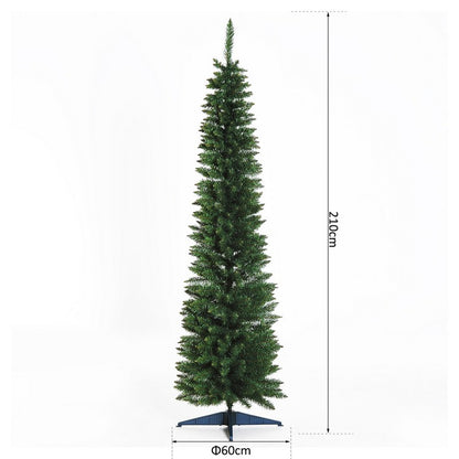 7FT Artificial Pine Pencil Slim Christmas Tree with 499 Branch Tips Xmas Holiday Décor with Stand Green