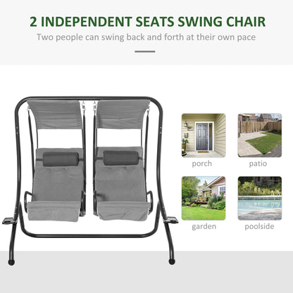 Outsunny Canopy Swing 2 Separate Relax Chairs With Handrails And Removable Canopy Grey