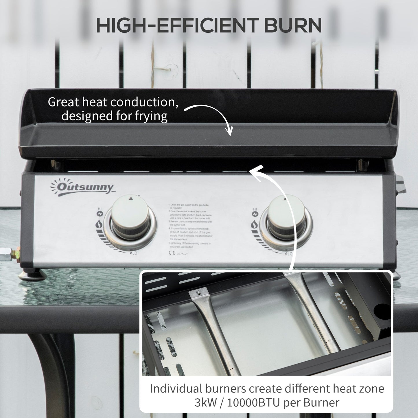 Gas Plancha Grill with 2 Stainless Steel Burner
