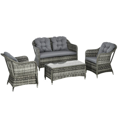 4-Pieces Outdoor PE Rattan Garden Furniture with Cushions Primary Image