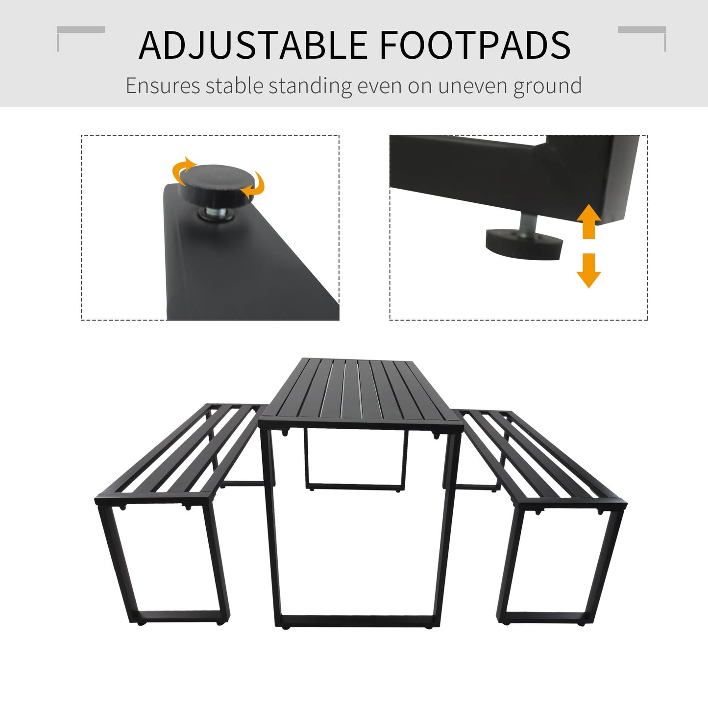 Outdoor 3-Piece Metal Picnic Table and 2 Benches Set Dining Trestle Beer Table Patio Garden Furniture Black