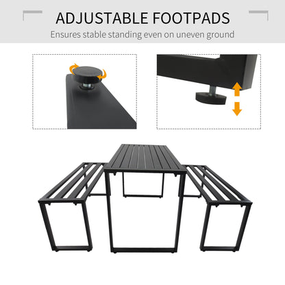 Outdoor 3-Piece Metal Picnic Table and 2 Benches Set Dining Trestle Beer Table Patio Garden Furniture Black