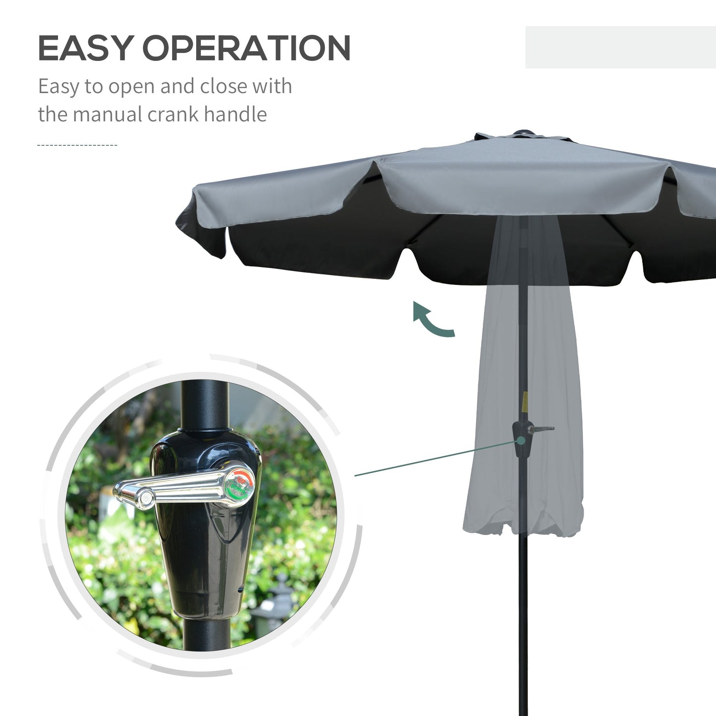 Outsunny 2.66M Patio Umbrella Garden Parasol Outdoor Sun Shade Table Umbrella With Ruffles 8 Sturdy Ribs Charcoal Grey