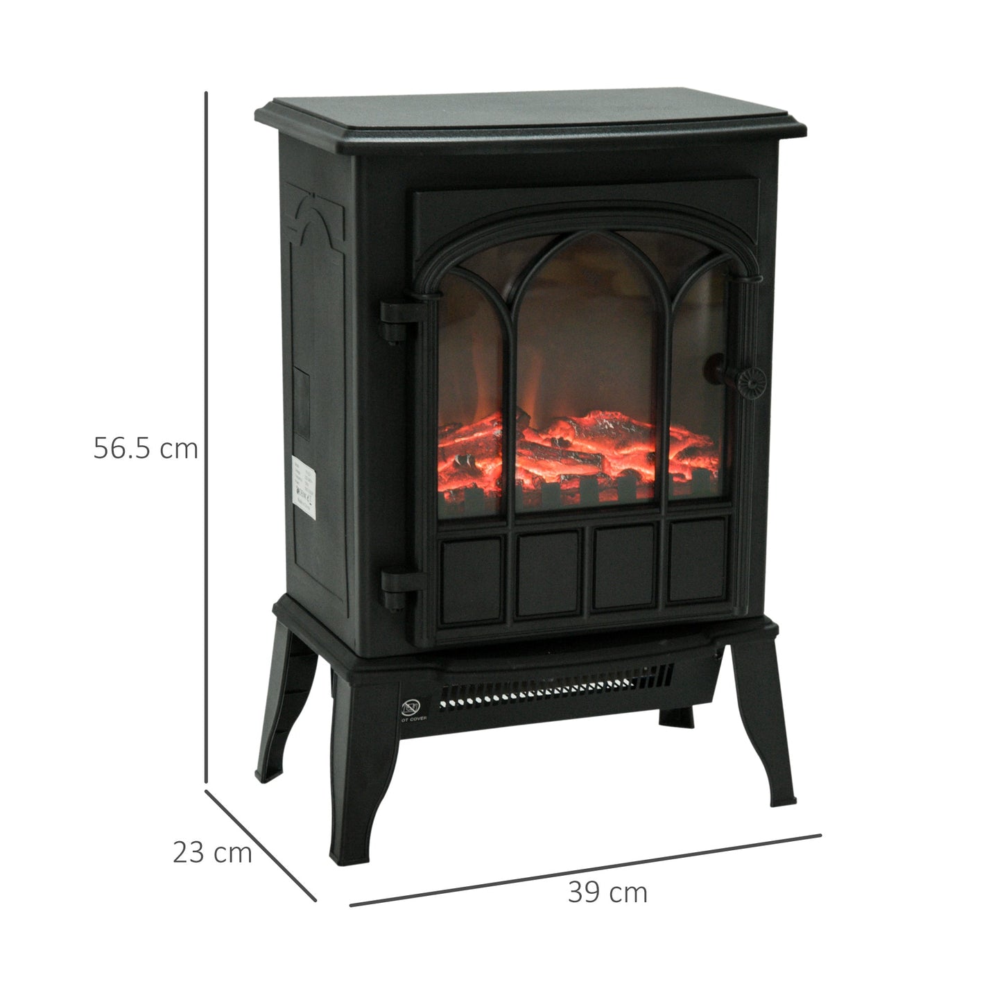Electric Fireplace Heater Freestanding Stove with LED Flame Effect 1000W/2000W-Black