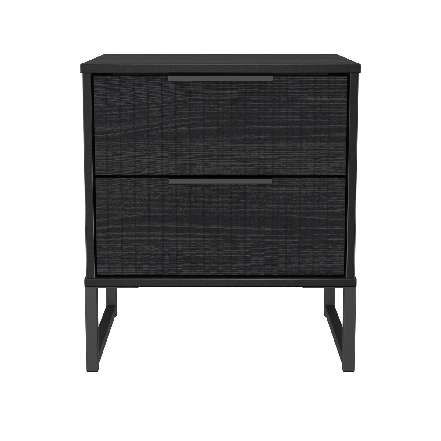 Fluted Bedside Table Black 2 Drawers 60cm