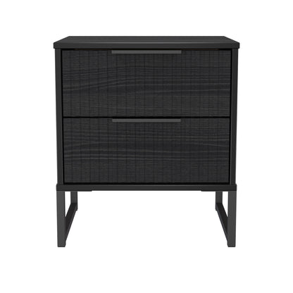 Fluted Bedside Table Black 2 Drawers 60cm