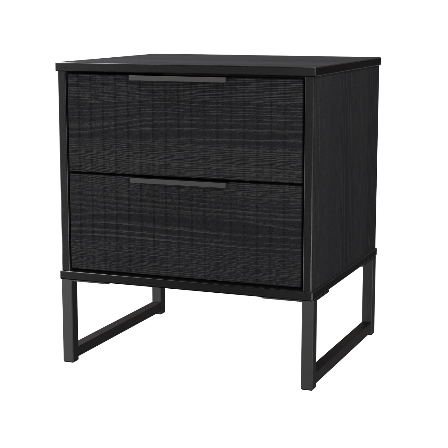 Fluted Bedside Table Black 2 Drawers 60cm