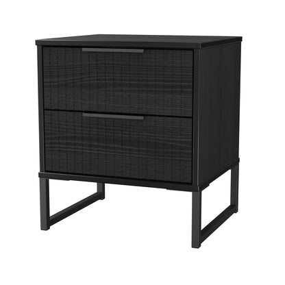 Fluted Bedside Table Black 2 Drawers 60cm