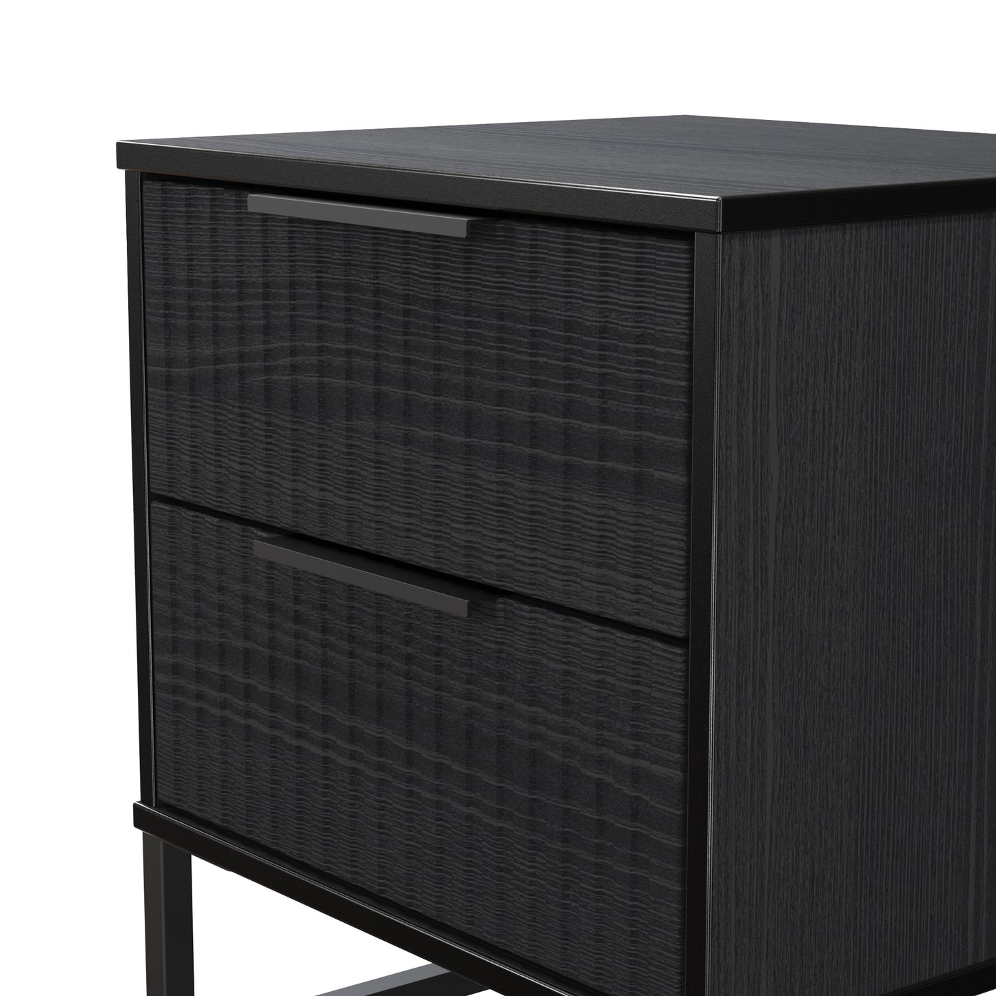 Fluted Bedside Table Black 2 Drawers 60cm