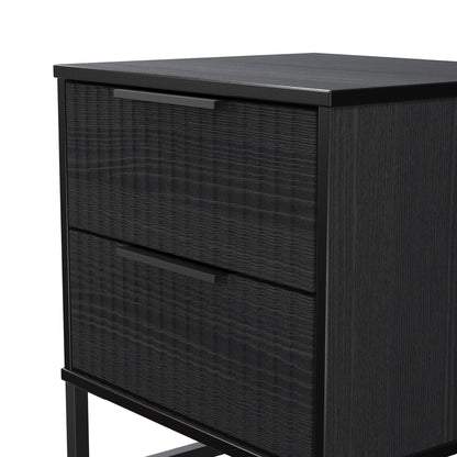 Fluted Bedside Table Black 2 Drawers 60cm