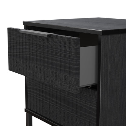 Fluted Bedside Table Black 2 Drawers 60cm