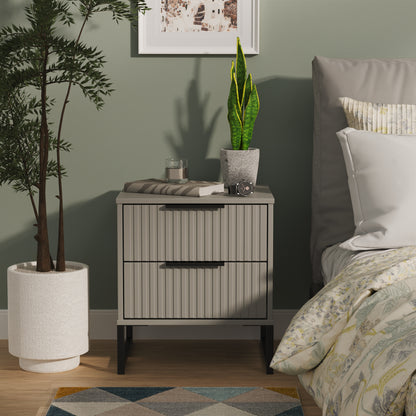 Fluted Bedside Table Grey 2 Drawers 60cm