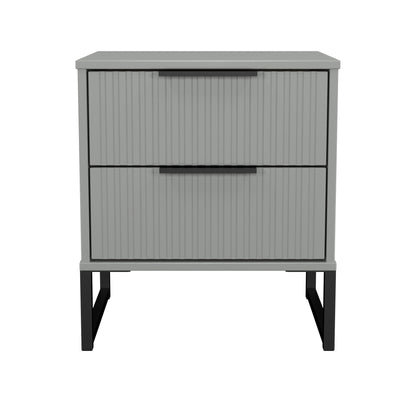 Fluted Bedside Table Grey 2 Drawers 60cm