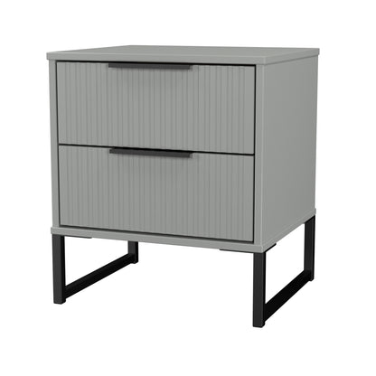 Fluted Bedside Table Grey 2 Drawers 60cm