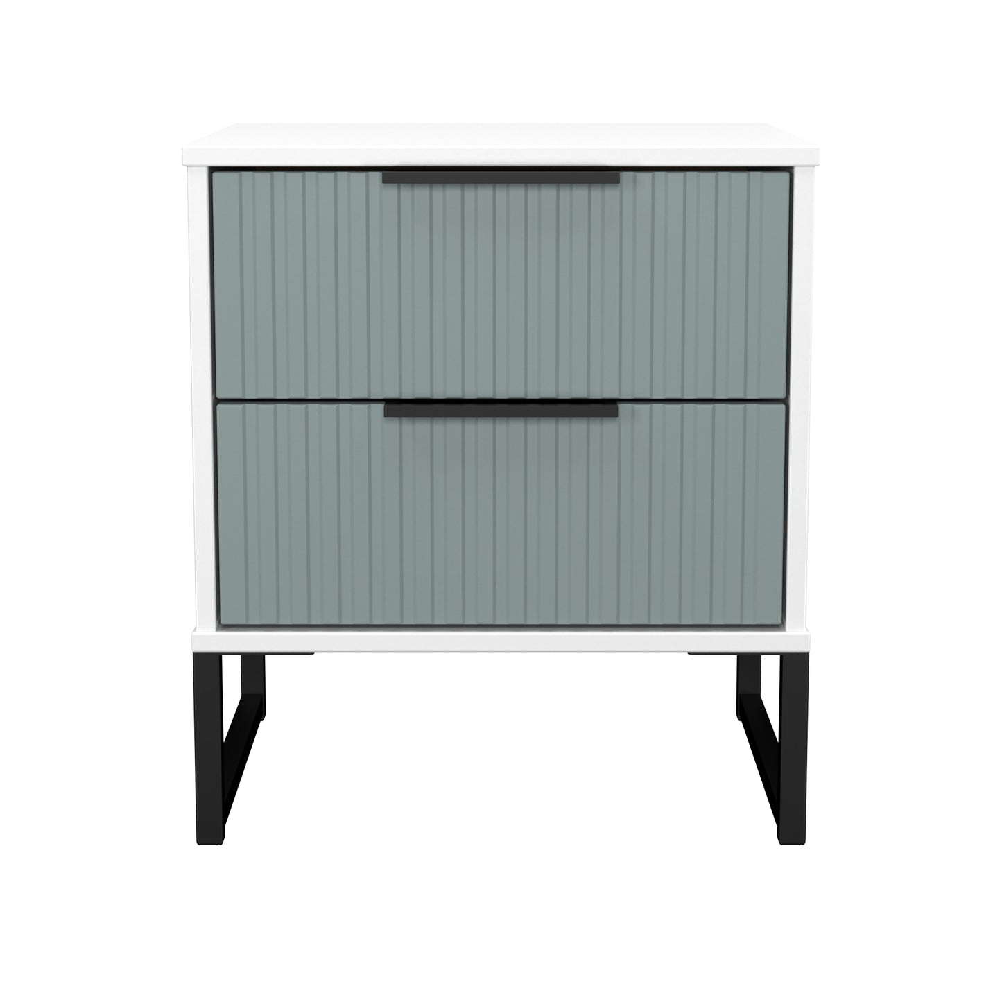 Fluted Bedside Table Teal & White 2 Drawers 60cm