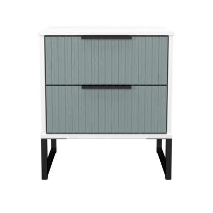 Fluted Bedside Table Teal & White 2 Drawers 60cm