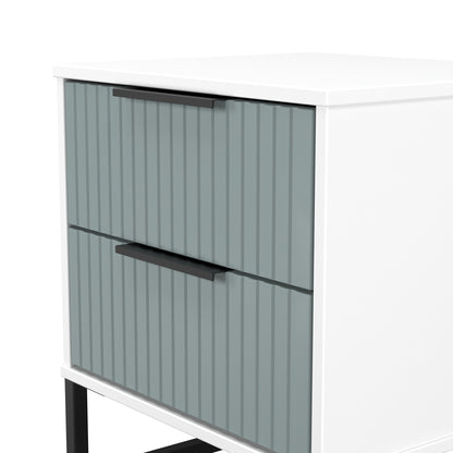 Fluted Bedside Table Teal & White 2 Drawers 60cm