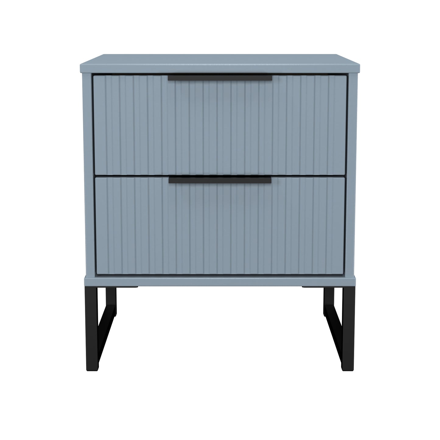 Fluted Bedside Table Light Blue 2 Drawers 60cm