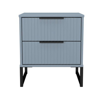 Fluted Bedside Table Light Blue 2 Drawers 60cm