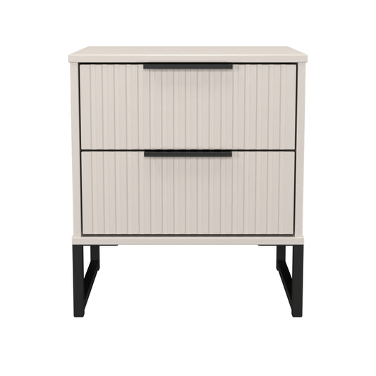 Fluted Bedside Table Off-White 2 Drawers 60cm
