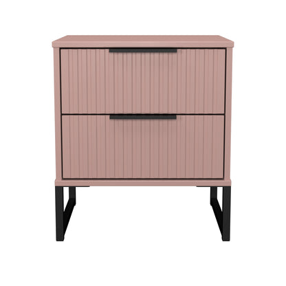 Fluted Bedside Table Pink 2 Drawers 60cm