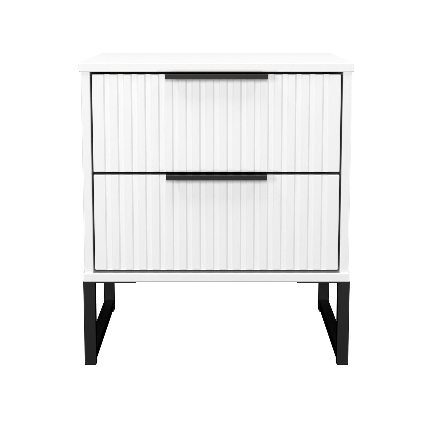 Fluted Bedside Table White 2 Drawers 60cm