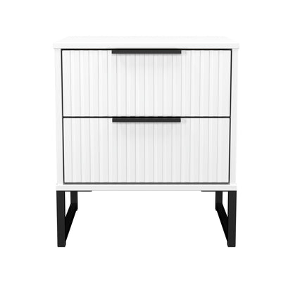 Fluted Bedside Table White 2 Drawers 60cm