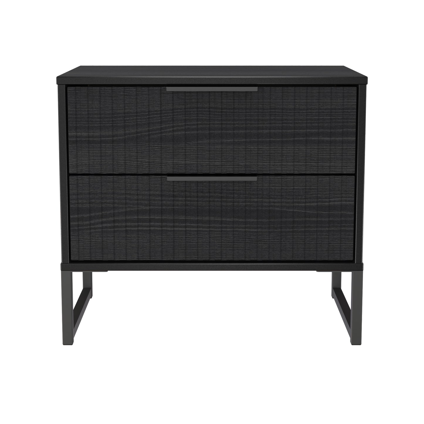 Fluted Side Table Black 2 Drawers 60cm