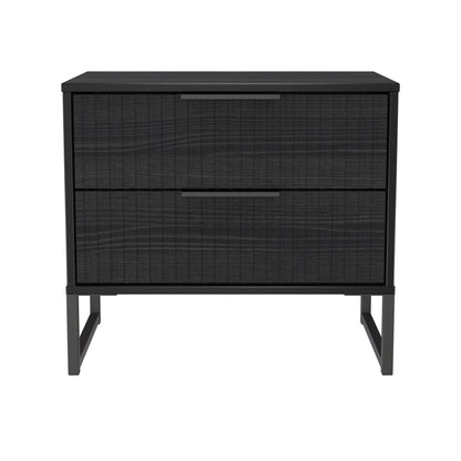 Fluted Side Table Black 2 Drawers 60cm