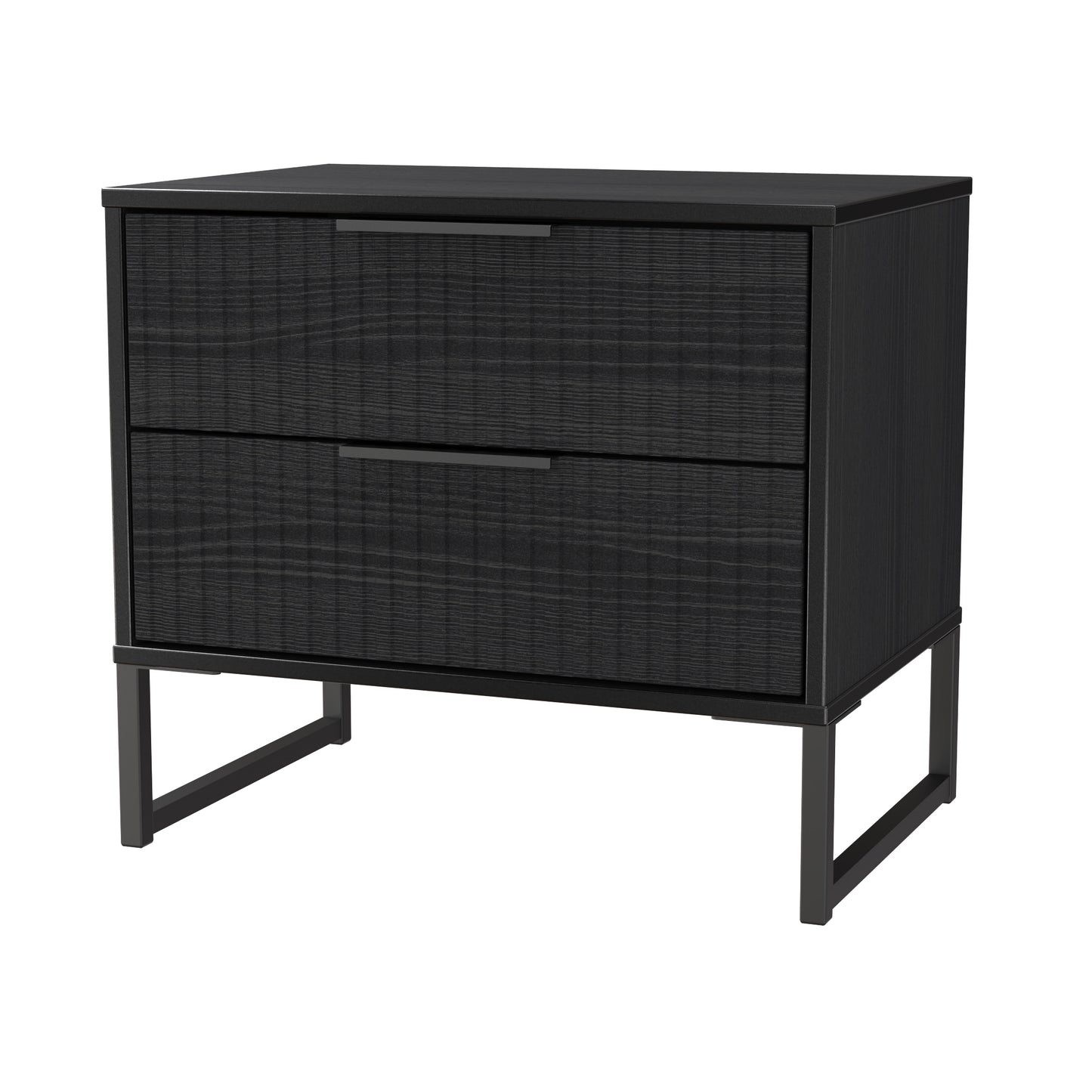 Fluted Side Table Black 2 Drawers 60cm