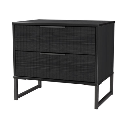 Fluted Side Table Black 2 Drawers 60cm