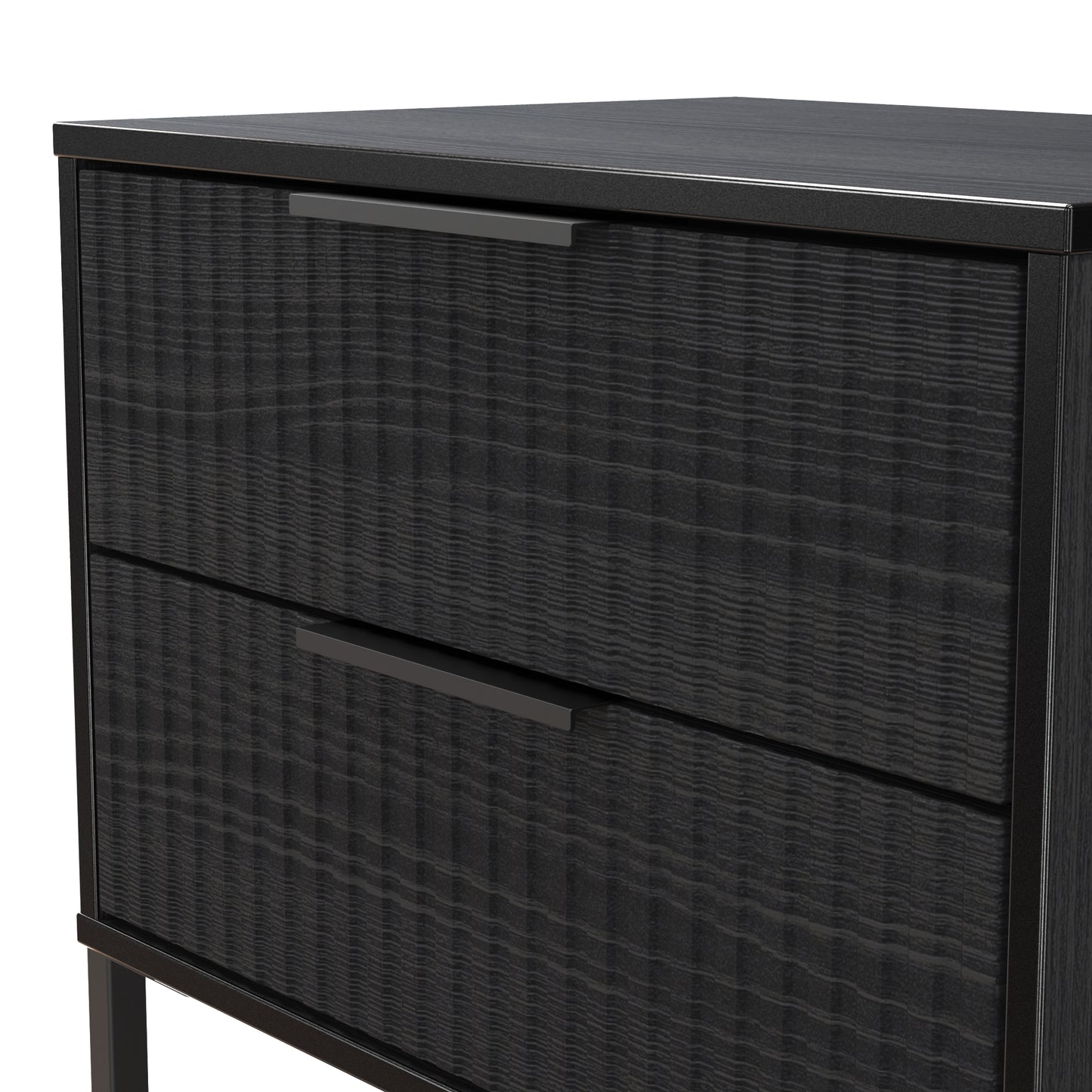 Fluted Side Table Black 2 Drawers 60cm