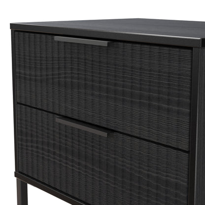 Fluted Side Table Black 2 Drawers 60cm
