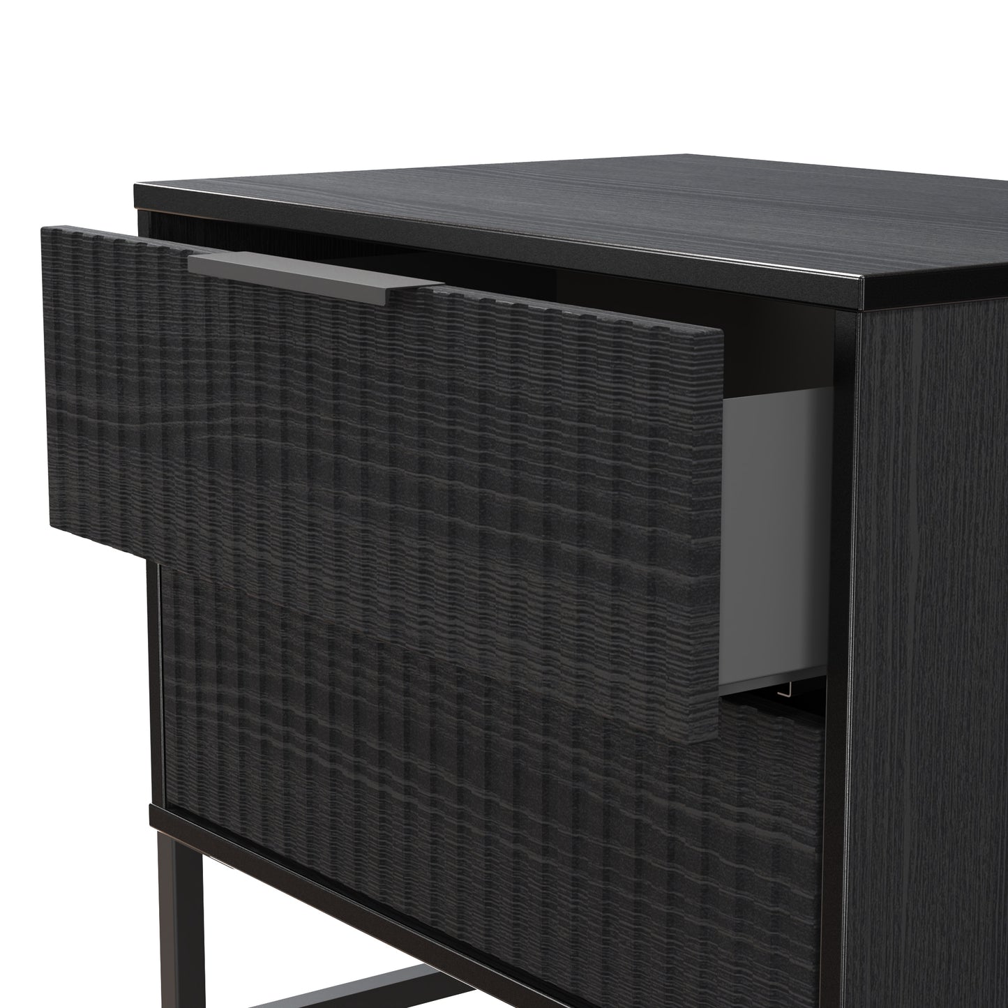 Fluted Side Table Black 2 Drawers 60cm