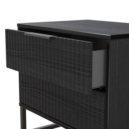 Fluted Side Table Black 2 Drawers 60cm