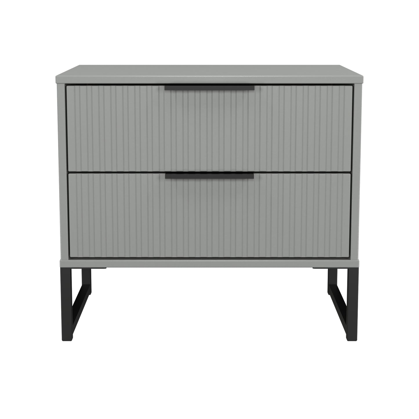 Fluted Side Table Grey 2 Drawers 60cm