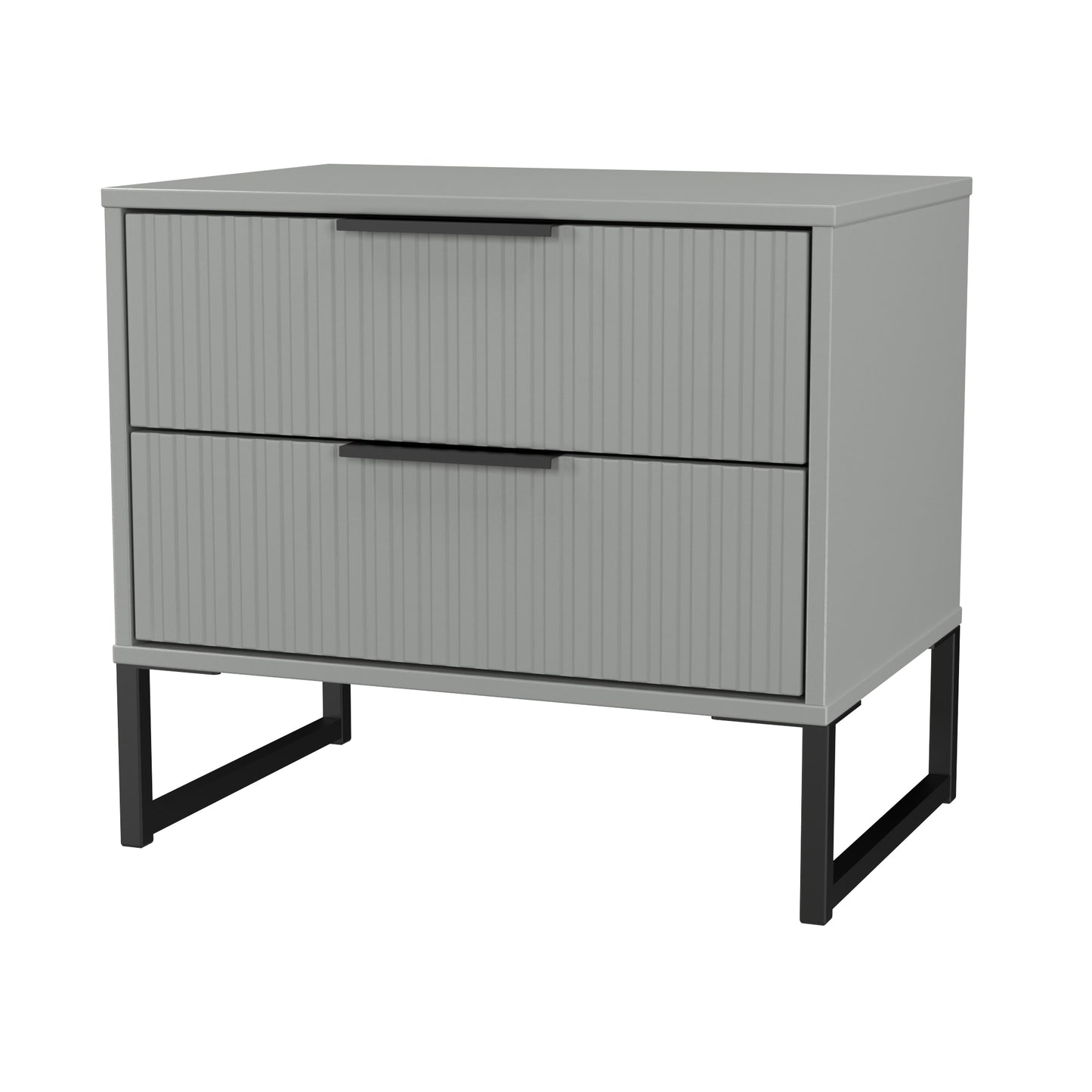 Fluted Side Table Grey 2 Drawers 60cm