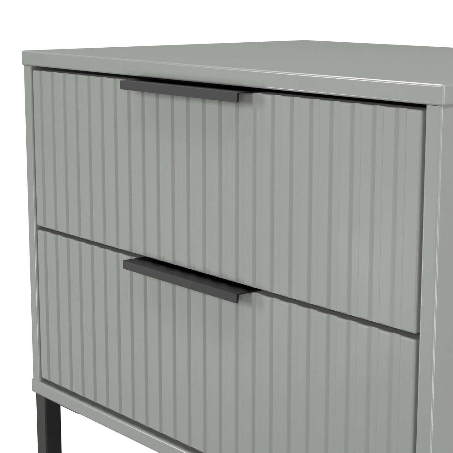 Fluted Side Table Grey 2 Drawers 60cm